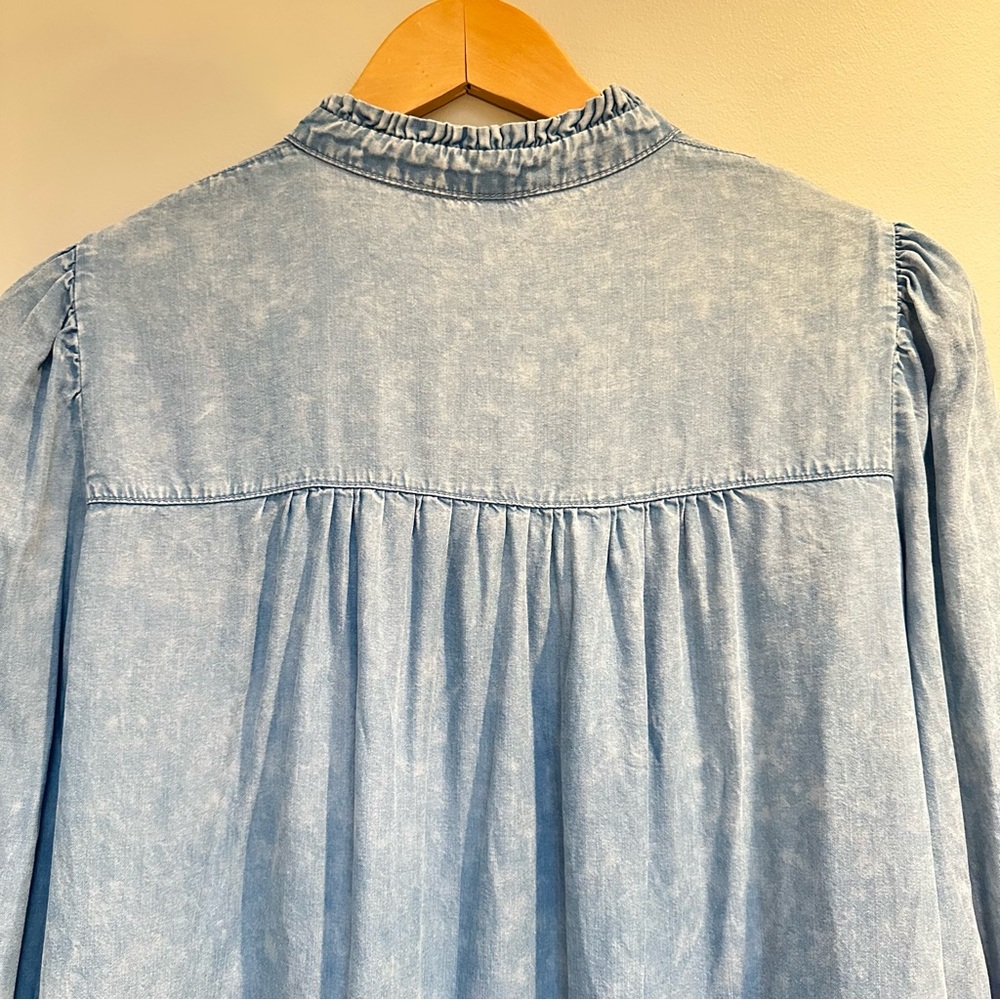 Jane & Delancey Chambray Look Ruffle‑Sleeve Blouse Women’s XS | Denim Top - Picture 11 of 14